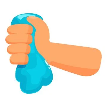 Hand squeezing blue slime, funny and sticky sensory toy Stock Illustration