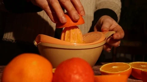 Hand Squeezing Fresh Orange Stock Footage 85422819