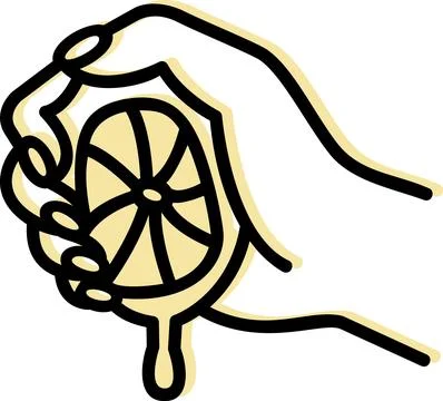 Hand squeezing lemon fruit slice icon Stock Illustration