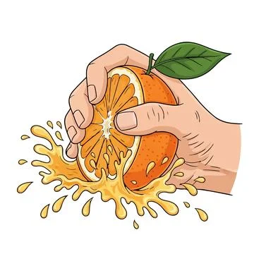 Hand squeezing orange juice Ilustração Stock