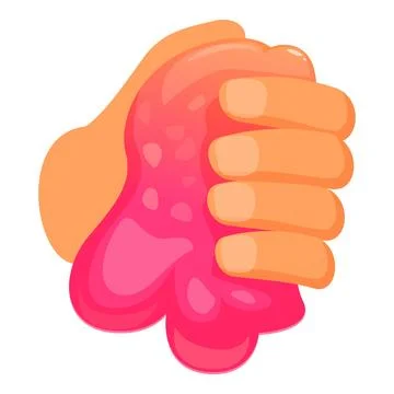 Hand squeezing pink slime, having fun with sensory play Stock Illustration
