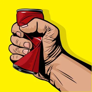 Hand squeezing a red can Stock Illustration