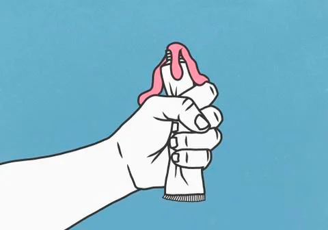 Hand squeezing tube of toothpaste Stock Illustration