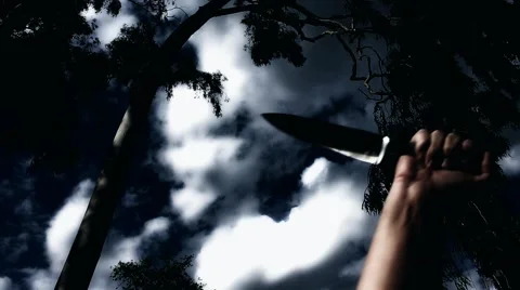 HAND STABBING WITH LARGE KNIFE IN MOONLIGHT Stock Footage 54165573