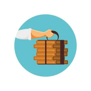 Hand with stack boxes of pizza delivery Stock Illustration