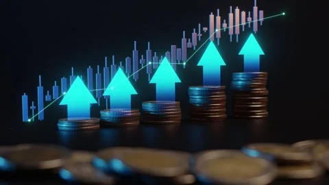 Hand Stacking Coins with Rising Graph Stock Footage 277071820