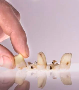 Hand stacking teeth Foto stock