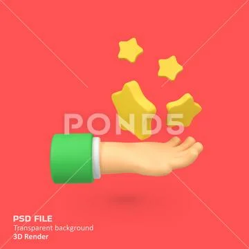 Hand with Star customer review concept isolated 3d render icon illustration Modello PSD