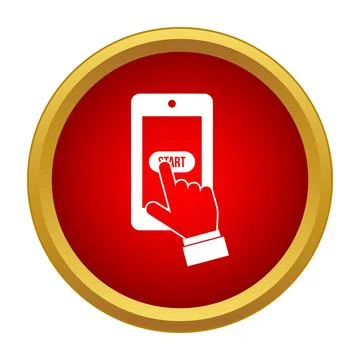 Hand starting application on mobile screen icon イラスト素材
