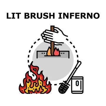 Hand starting fire using friction with brush Stock Illustration