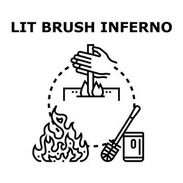 Hand starting fire using friction with brush Stock Illustration