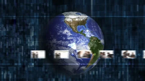 Hand starting videos against a globe turning on itself Stockmateriaal After Effects