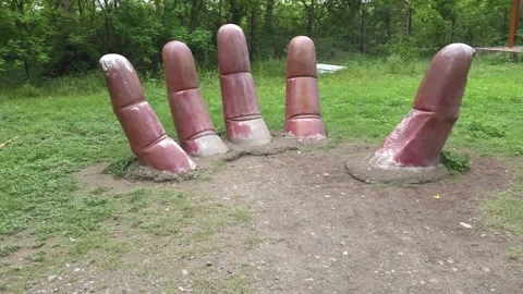 The Hand Statue in the Heart of the Park Stock Footage 313565191