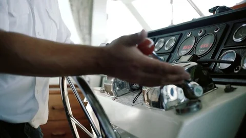 Hand on steering ship wheel. helmsman Stock Footage 81223729
