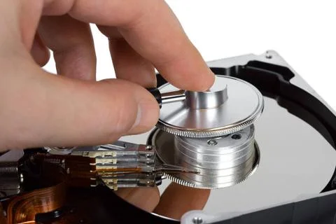 Hand with stethoscope and computer hard drive Hand with stethoscope and co... Stock-Fotos