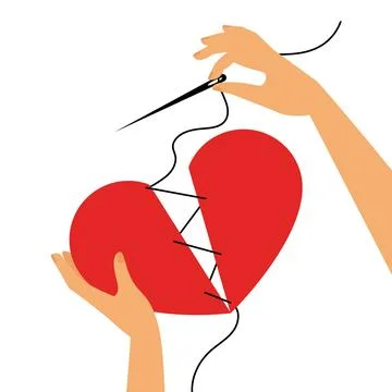 Hand is stitching broken heart. Stock Illustration