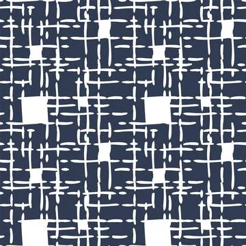 Hand stitching textile seamless pattern. Hand drawn ink brush dash line grid Stock Illustration