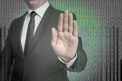 Hand Stop mit Matrix wird von Geschäftsmann gezeigt Hand Stop mit Matrix w.. Stock Photos