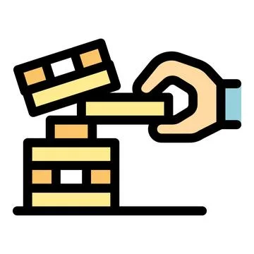 Hand strategically removing block from tower game Stock Illustration