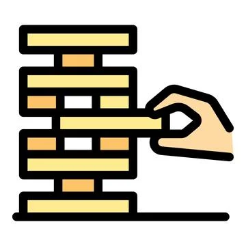 Hand strategically removing block from tower game Stock Illustration