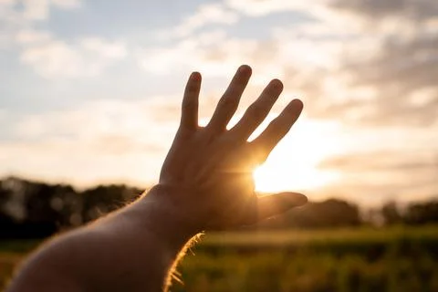 Hand stretching to the sun Stock Photos