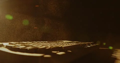 Hand Strikes Keyboard and Cloud of Dust Rises into the Air Vídeo Stock 322030038