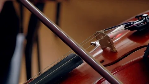 Hand on the strings of a violin Stock Footage 78234587