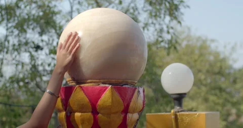 Hand stroking a stone.It is the belief of Thai people. Stock Footage 266440993