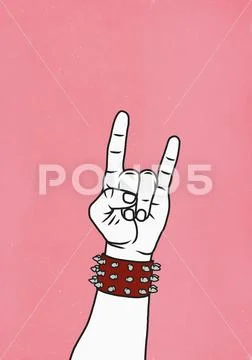 Hand with studded cuff gesturing horn sign Stock Illustration