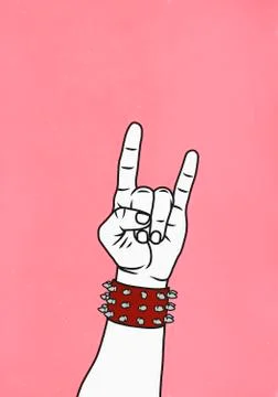 Hand with studded cuff gesturing horn sign Stock Illustration