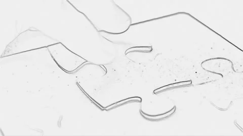 A hand substitut the missing cardboard puzzle with a pencil drawing effect  Stock Footage 304897862