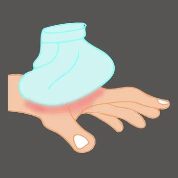 Hand suffering from pain getting ice pack treatment illustration remedies Stock Illustration