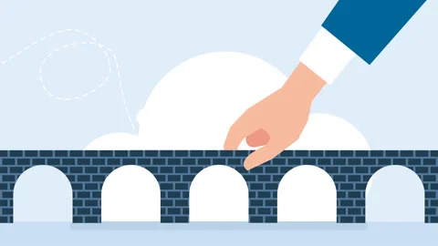 Hand in suit completes a brick bridge, laying missing piece of an arched bridge Stock Footage 328026612