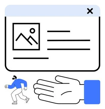 Hand Supporting an Interface with Running Man for Style Evaluation and Assi.. Stock Illustration