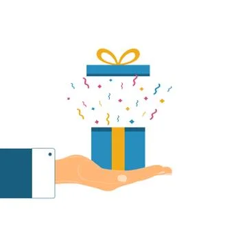 Hand with a surprise gift box Stock Illustration