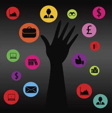Hand surrounded with media icons Stock Illustration