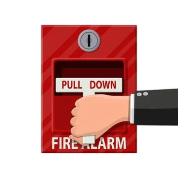 Hand switch fire alarm system. Fire equipment. Illustrazione stock