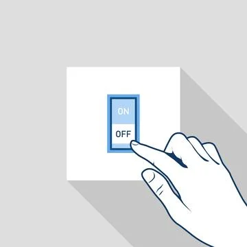 Hand switching off lights, saving energy and energy efficiency, finger turn.. Stock Illustration