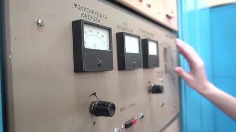 Hand Switching on the Toggle Switch On an Old Soviet System Stock Footage 91666603