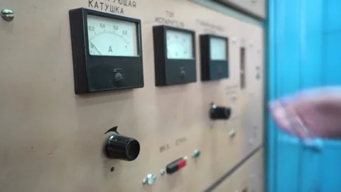 Hand Switching on the Toggle Switch On an Old Soviet System Stock Footage 91666614