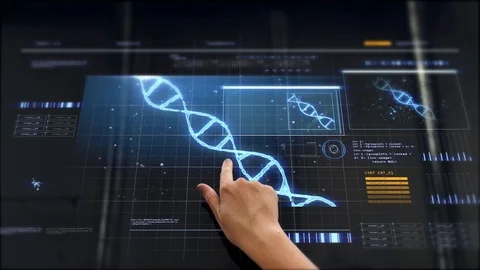 Hand switching virtual screen with dna molecule 스톡 동영상 93190002