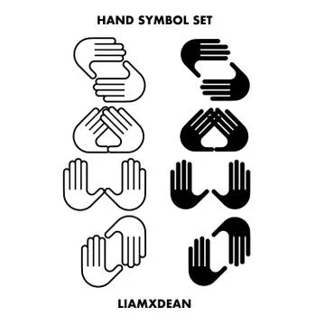 Hand Symbol Set Outline and Solid Vector Stock Illustration