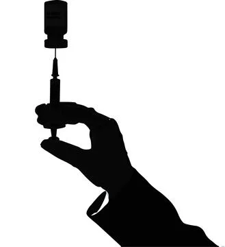 Hand syringe and bottle in black silo on white Stock Illustration