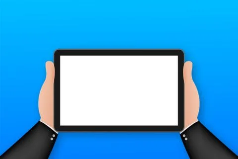 Hand on tablet in cartoon style. Using digital tablet pc. Vector stock Stock Illustration