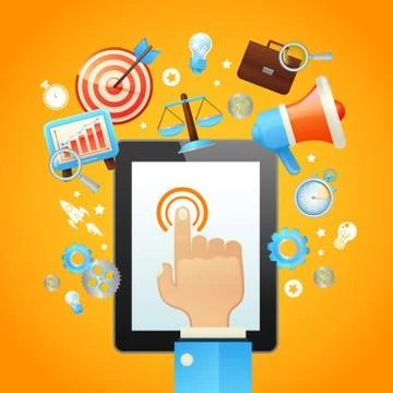 Hand With Tablet Device 스톡 일러스트