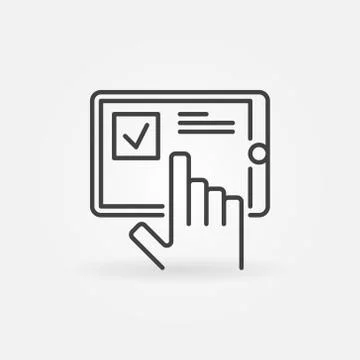 Hand with tablet icon - vector online survey symbol Stock Illustration