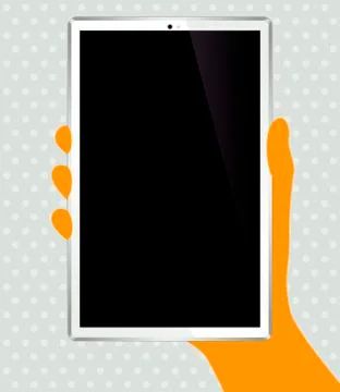 On hand tablet illustration isolated over dotted background. Stock Illustration