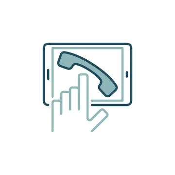 Hand with Tablet Video Call vector concept colored icon Stock Illustration