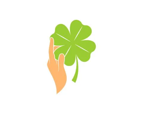 Hand take clover leaf vector illustration logo Illustrazione stock