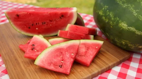 Hand take slice of fresh watermelon Stock-Footage 62281772